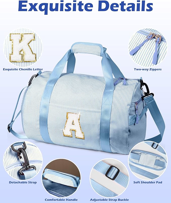 10 Year Old Girl Birthday Gifts, Girls Travel Duffle Bag, Kids Initial Overnight Bags with Shoe Compartment, Customized Weekender Bag with Makeup Pouch, Preppy Stuff for Teen (Letter C)