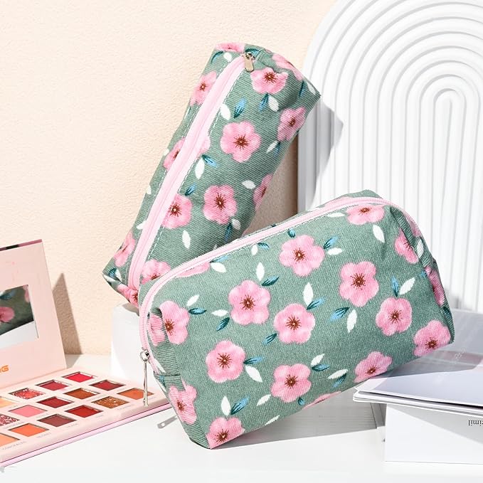 SOIDRAM Floral Cosmetic Bag - Large Capacity Makeup Pouch with Makeup Brushes Storage, Travel Toiletry Bag Organizer