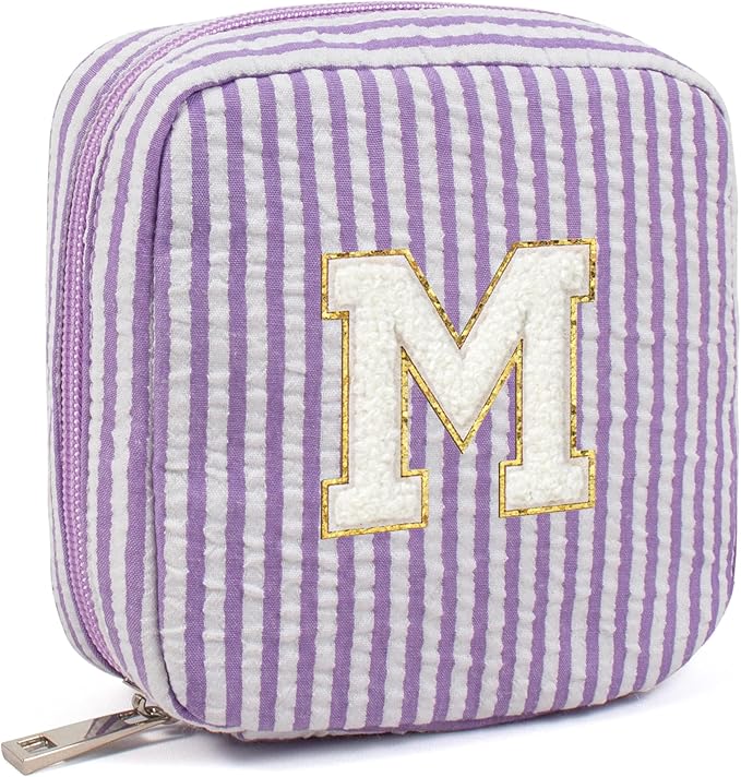 Purple Cute Travel Makeup Bag - Preppy Makeup Bag Sweet 16 Gifts Sister Girlfriend Gifts Monogram Makeup Bag Make Up Bag Large Cosmetic Bags for Women Friend Graduation Gifts for Her