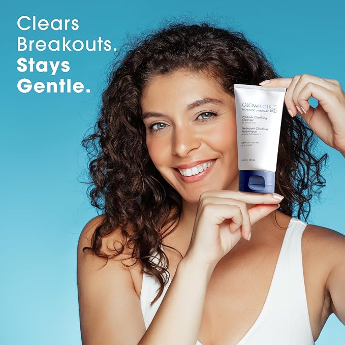 Glowbiotics Probiotic Clarifying Cleanser 5 oz – Gentle Foaming Face Wash with 2% Salicylic Acid & Peptides | Probiotic BHA Cleanser for Oily & Acne-Prone Skin