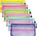 Mesh Bags with Zipper (6 Pack), Small Nylon Makeup Bag Cosmetic Pouches Travel Organizer for Purse Diaper Bag Home Organizing Striped Mix 6 Colors