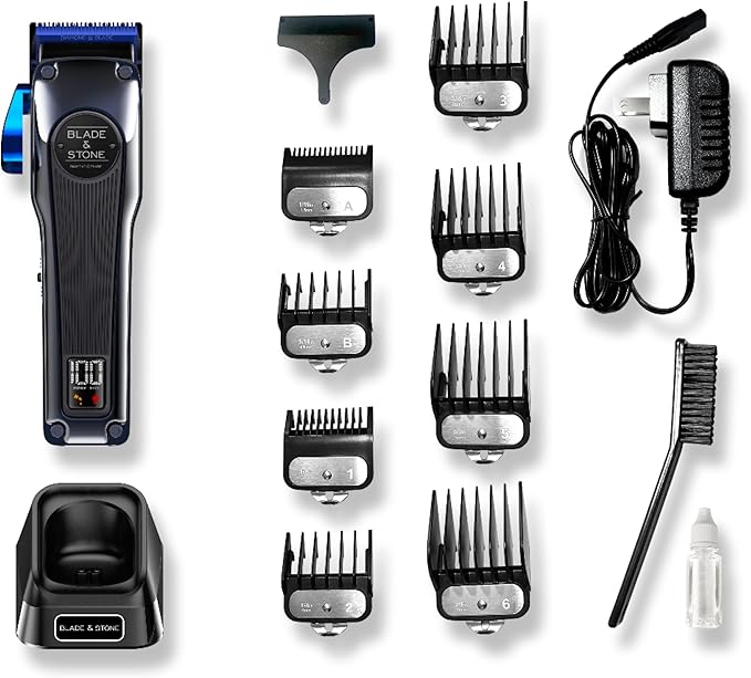 Blade & Stone™ Professional Barber Hair Clippers for Men PC801 Clipper | Diamond-S™ Blade | Micro-Gap Tech | Professional 7200 RPM Digital Motor, All-Metal, Cordless Clippers - Dark Night