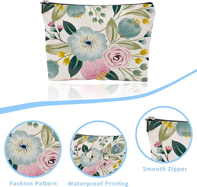 Makeup Bag Spring Flowers Cosmetic Bag Mini Portable Travel Toiletry Bag Organizer Makeup Brushes Aesthetic Accessories Waterproof Storage Bag for Women