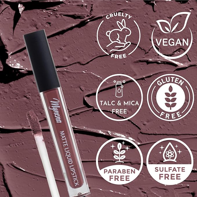 Mynena Old Mauve Long Lasting Lipstick for Women Waterproof & Transfer-Proof | Hydrating with Shea Butter | Bold Pigment Matte Color Lip Stain | Talc-Free & Vegan Product that Performs | Evelyn