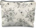 Vintage Boho Floral Butterfly Makeup Bag, Chinoiserie Black and White Cosmetic Bags for Women, Cottagecore Botanical Butterfly Zipper Makeup Pouch