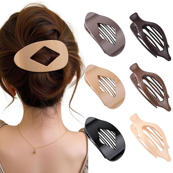 Lourny Flat Hair Clips for Women, 6PCS Flat Claw Clips for Thin Hair Lightweight Non-Slip Claw Clips for Women