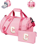 Teen Girl Gifts Trendy Stuff, Girls Travel Duffle Bag, Kids Initial Overnight Bags with Shoe Compartment, Personalized Weekend Bag with Makeup Pouch, Pink Gift for Teenager (Letter C)