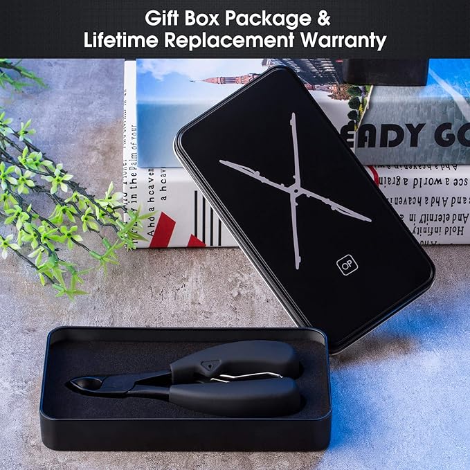Toenail Clippers for Thick & Ingrown Toe Nails Heavy Duty Precision Nail Scissors Super Sharp Curved Blade Grooming Tool opove X5, Black