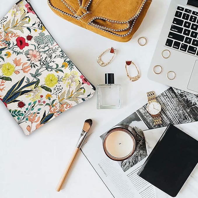 Makeup Bag Blooming Flower Cosmetic Bag Mini Portable Travel Toiletry Bag Organizer Makeup Brushes Aesthetic Accessories Waterproof Storage Bag for Women