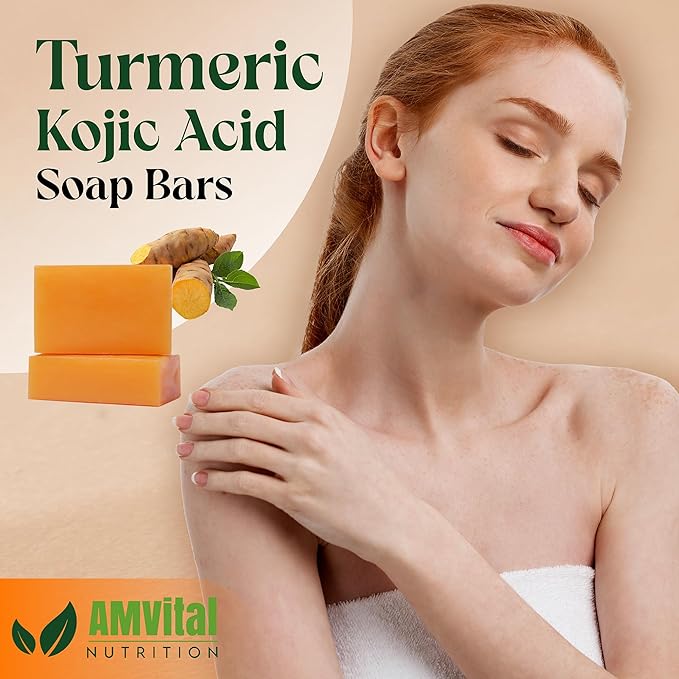 Turmeric Kojic Acid Soap Bars with Vitamin C, Retinol & Hyaluronic Acid – Face & Body Soap with Collagen & Shea Butter – 2-Pack Cleansing Bars for All Skin Types