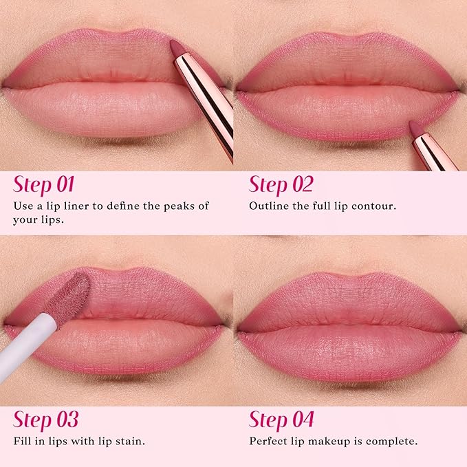 bayfree 2 PCS Lip Liner and Lip Stain Combo Set, High Pigmented Long Lasting Velvet Lip Tint, Well-Defined Lipliner, Weightless Waterproof Not Animal Tested, Matte Finish Makeup