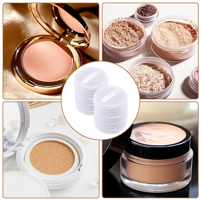 40 Pcs Cotton Powder Puffs Bulk Washable Soft Makeup Powder Pads, White Round Cosmetic Face Powders Makeup Puffs with Ribbon, for Loose Setting Blending Foundation Cream Pressed Body Powders