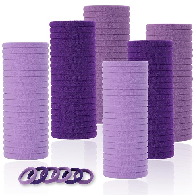 LuSeren 120 Pcs Purple Hair Ties for Women, No Damage Soft Seamless Nylon Hair Elastics for Thick Hair, Ponytail Holders, 3 Gradient Purple Hair Accessories