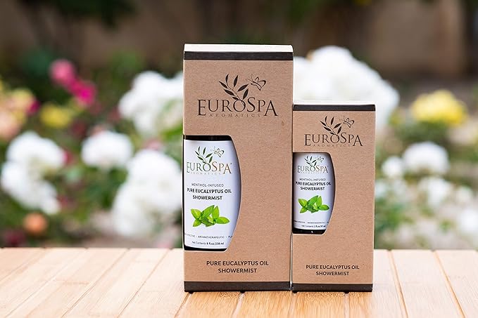 EuroSpa Aromatics Pure Eucalyptus Oil ShowerMist and Steam Room Spray, All-Natural Premium Aromatherapy Essential Oils - Menthol Infused, 8oz