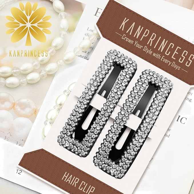 Rhinestone and Crystal Hair Clips 2-Pack, Sparkly Barrettes & Elegant Bling Accessories for Women & Girls(Set7)