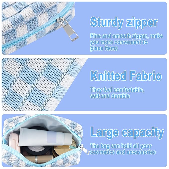 ZLFSRQ 6Pcs Checkered Pencil Case Cute Pencil Pouch for Teens Checkered Makeup Bag Colorful Medium Travel Cosmetic Bag Pink Makeup Pouch for Purse Aesthetic Trendy Zipper Toiletry Bags Organizer