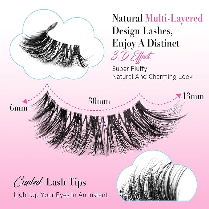 Eyelashes Natural Look False Lashes - Bepholan Fake Eyelashes 5D Super Fluffy False Eyelashes Clear Band Wispy Lashes 3-Pack Faux Mink Lashes(XMZ92)