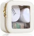 Small Clear Makeup Bag for Purse, Cute Mini Clear Cosmetic Bag Case Organizer, TSA Approved Square Small Makeup Case Pouch with Zipper, Car Travel Purse Essentials for Women (White, S)