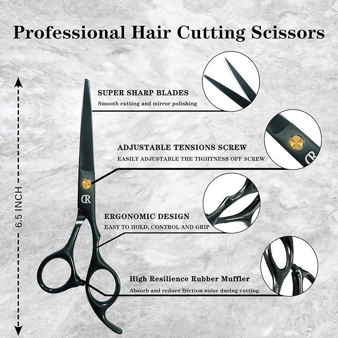 Professional Hair Cutting Shears,6 Inch Barber hair Cutting Scissors Sharp Blades Hairdresser Haircut For Women/Men/kids 420c Stainless Steel (Black)