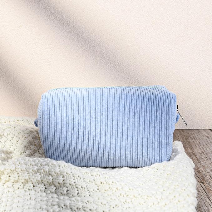 SOIDRAM 6PCS Bridesmaid Proposal Gifts Corduroy Blue makeup bag bulk for Wedding Party Favors Bachelorette party decorations Toiletry Organizer Bag Cosmetic Case Gift