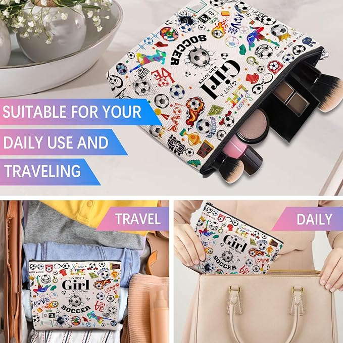Soccer Gifts Makeup Cosmetic Bag for Women, Soccer Coach Gifts, Soccer Team Gifts for Soccer Lovers Players Fans Birthday Gifts for Her Women