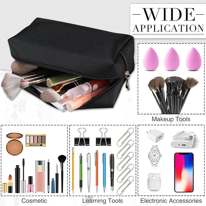 Sanwuta 9 Pcs Makeup Bags Bulk PU Double Zippers Cosmetic Bag Makeup Toiletry Christmas Small Pouch Portable Travel Organizers Case for Women Bridesmaid Party End of The Year(Black)