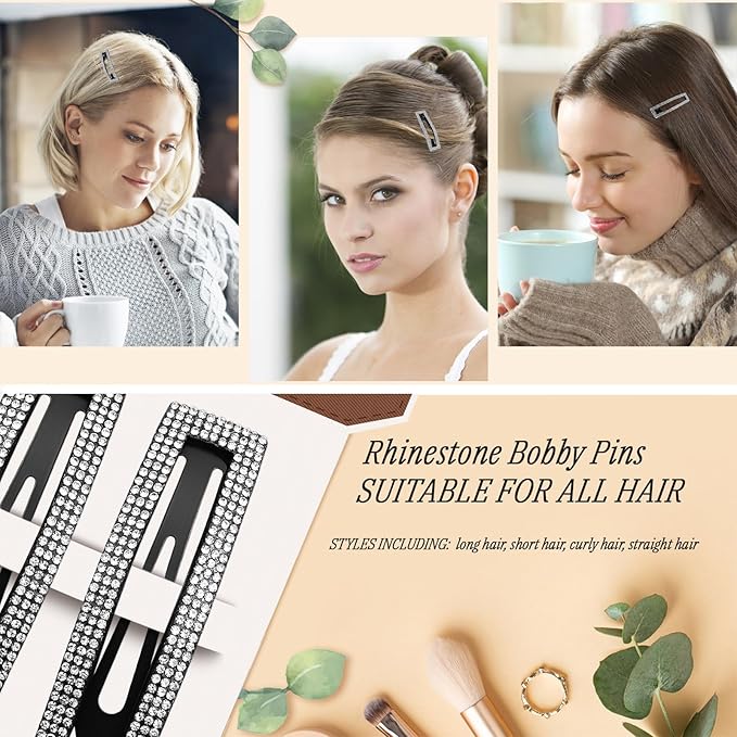 Rhinestone and Crystal Hair Clips 2-Pack, Sparkly Barrettes & Elegant Bling Accessories for Women & Girls(Set1)