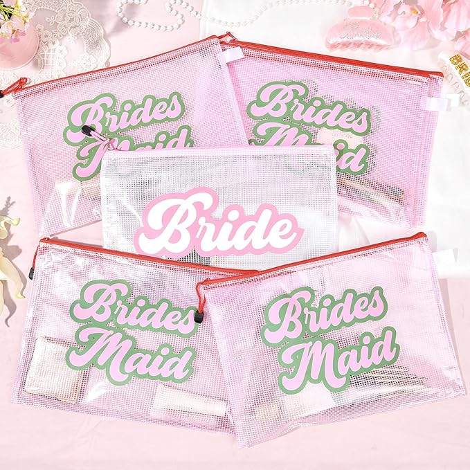 SOIDRAM 6PCS Bridesmaid Makeup Bag Clear Zippered Bag Bridesmaid Proposal Gifts Cosmetic Pouch for Wedding Party Favors Bachelorette Party Decorations Toiletry Organizer Bag Cosmetic Case Gift
