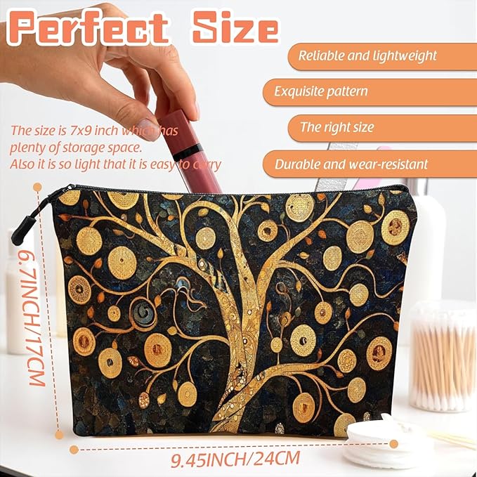 Cosmetic Bags Travel Makeup Toilet Case Waterproof Pouch for Women Girls 6.7X9.45inches - Celestial - Inspired Ornamental Tree