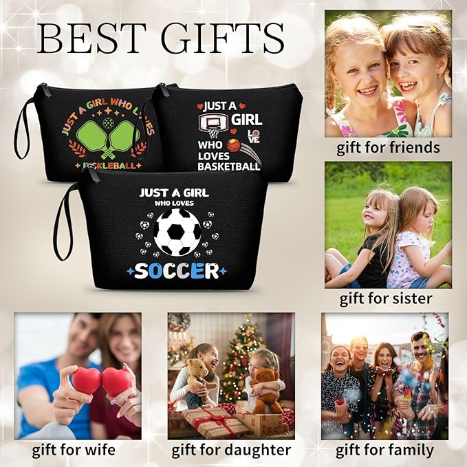 Soccer Cosmetic Makeup Bag, Soccer Gifts for Girls, Travel Organizer, Multifunctional Cosmetic Bag, Black