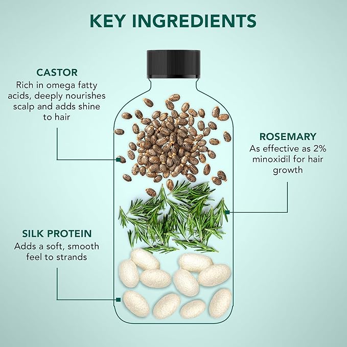 Majestic Pure 100% Pure Rosemary Oil For Hair Growth with Scalp Massager - Strengthening, Nourishing, Volumizing - Infused with Silk Protein & Castor Oil - Non GMO Verified - 4 Fl Oz