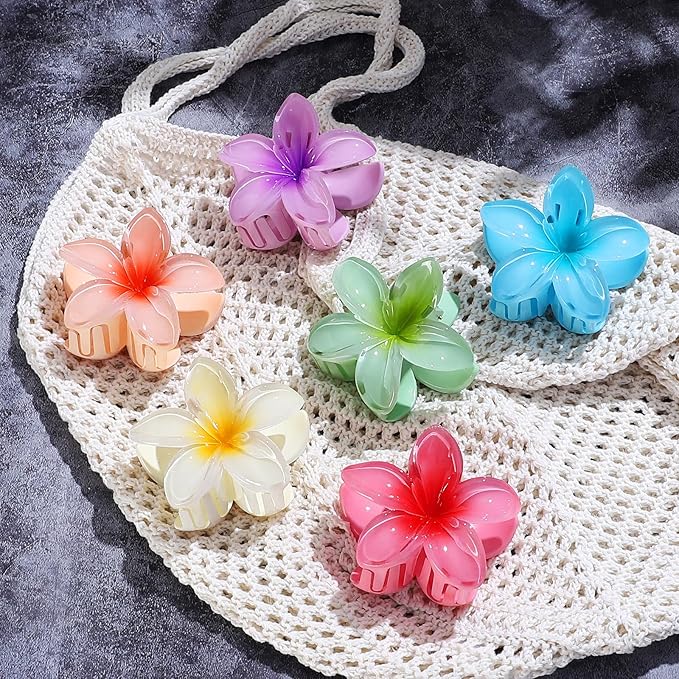 Flower Hair Clips 6 PCS Hawaiian Claw Clips for Vacation Hibiscus Hair Claw Clips Cute Large Hair Clips for Thick and Thin Hair Plumeria Hair Accessories for Women Girls - Hawai