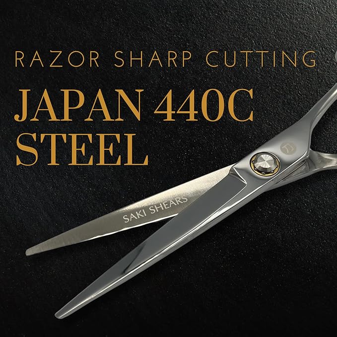 Professional Hair Cutting Scissors - 6 Inches - Convex Blade - Japanese 440C Stainless Steel - For Wet or Dry Cutting - Saki Shears Musashi For Hairdressers and Barbers