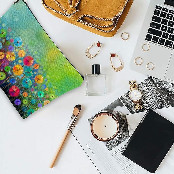 Floral Watercolor Painting Cosmetic Bag Mini Portable Travel Toiletry Bag Organizer Makeup Brushes Aesthetic Accessories Waterproof Storage Bag for Women