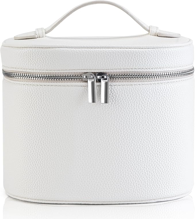 Makeup Bag Vanity Case Cosmetic Bag with Removable Divider Travel Toiletry Bag for Women Portable Make up Box Organizer, White