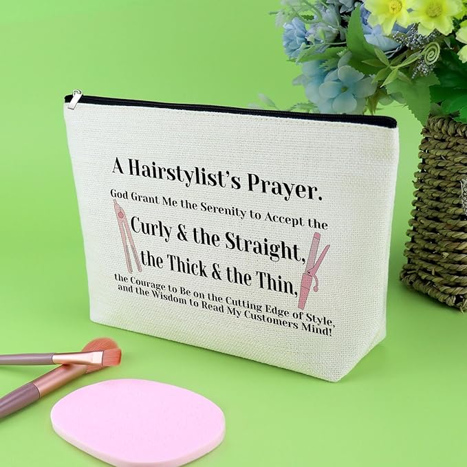 Hairdresser Gifts Hair Stylist Prayer Makeup Bag Hair Stylist Presents Hairstylist Gift Christian Appreciation Presents for Salon Religious Birthday Cosmetic Bag Cosmetology Graduation Travel Pouch