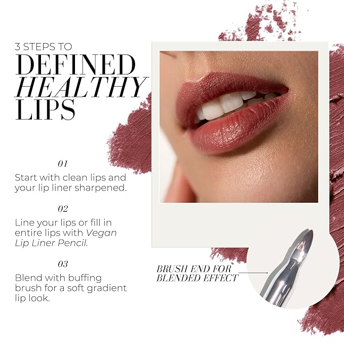 FITGLOW Beauty Vegan Lip Liner Pencil | Long-Lasting Lip Enhancer with Blending Brush | Hydrating Plumping Lip Liner | Smudge-Proof Lip Perfector | Define Shape & Fill | Muted Mauve, 1.1g