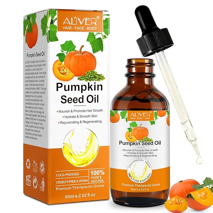 Pumpkin Seed Oil, Pumpkin Seed Oil for Hair Growth, Pure Cold Pressed Pumpkin Seed Oil for Dry Damaged Hair Growth, Hydrating, Scalp Moisturizer, Nourishment - 60ML