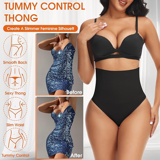 Niceuare Tummy Control Thong Shapewear for Women High Waist Body Shaper Underwear Seamless Comfortable Panty Thong