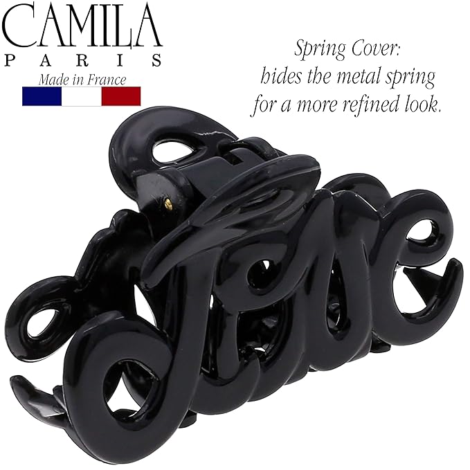 Camila Paris CP3025 French Hair Clip for Women, 2 inch Girls Hair Claw Clips Jaw Black Fashion Durable and Styling Hair Accessories for Women, Strong Hold No Slip Grip, Made in France