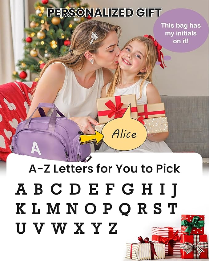Gifts for 12 13 14 15 16 17 18 Year Old Girls, Initial Gym Bags with Shoe Compartment, Dance Bag for Girls, Monogram Kid Overnight Bags, Travel Duffle Tote-Teen Girl Gifts (Letter A)