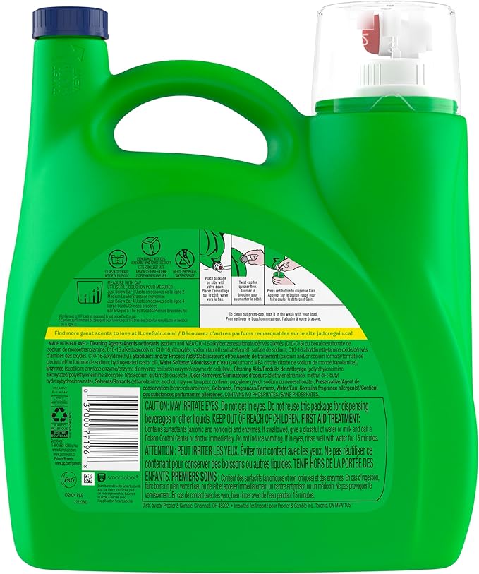 Gain Liquid Laundry Detergent, Moonlight Breeze Scent, 154 fl oz, 107 loads, Freshness + Odor Fighting, High efficiency washing machine iquid cleaning soap