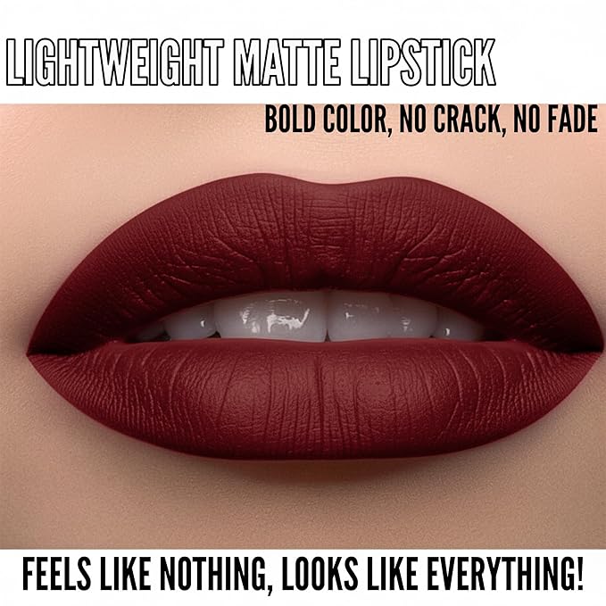 Mynena Burgundy Red Long Lasting Lipstick for Women Waterproof & Transfer-Proof | Hydrating with Shea Butter | Bold Pigment Matte Color Lip Stain | Talc-Free & Vegan Product that Performs | Emma