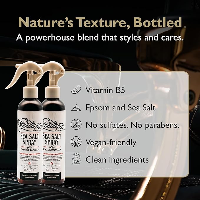 Sea Salt Spray – Lightweight Texture, Volume, and Flexible Hold with Epsom Salt & Pro-Vitamin B5 (2-pack, Tobacco Vanilla)