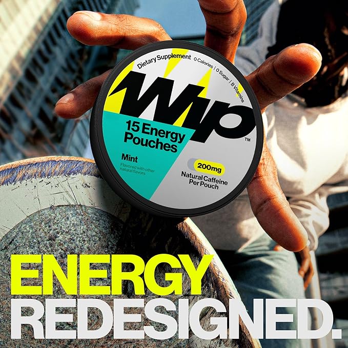 Wip Energy Pouches | 200mg Natural Caffeine | Vitamins and Minerals | Mint | 15 Pouches Per Can | 3 Cans