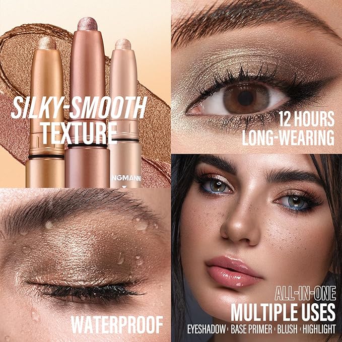 LANGMANNI Eyeshadow Stick,4 PCS Waterproof Multi-Color Eyeshadow Pen Set,Creamy Long-Lasting Eye Makeup Kit,Natural & Shimmer Shades Contour Stick,Gifts For Women (#1+7+22+23-4Colors)