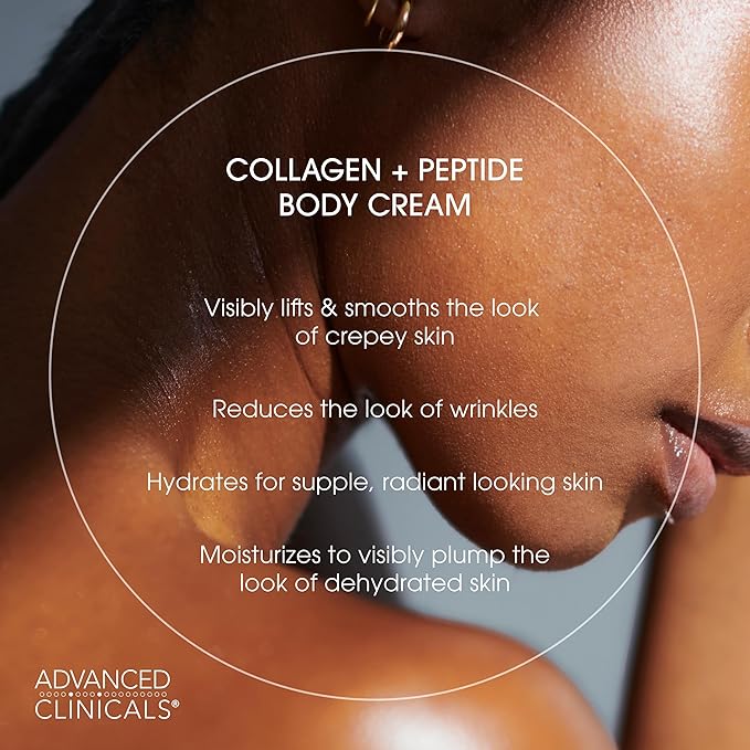 Advanced Clinicals Collagen Peptides Body Lotion + Hyaluronic Acid Moisturizer 2PC Skincare Set For Women & Men | Dry Skin Moisturizing Body Cream Helps Diminish Appearance Of Crepey Skin, 2PC Bundle