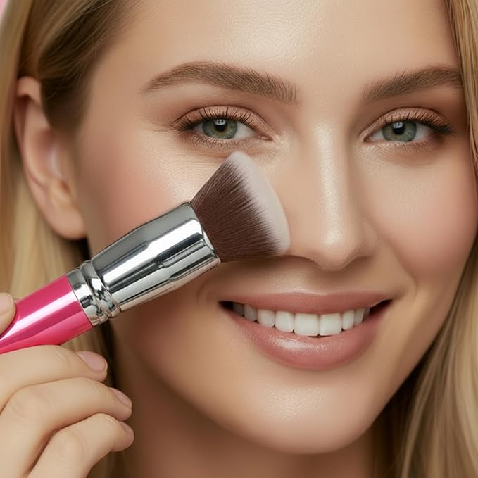 Lamora Makeup Brush Foundation Kabuki - Flat Top Face Brush for Liquid, Cream, and Powder Cosmetics - Full Coverage Blending, Buffing, Stippling, Contouring