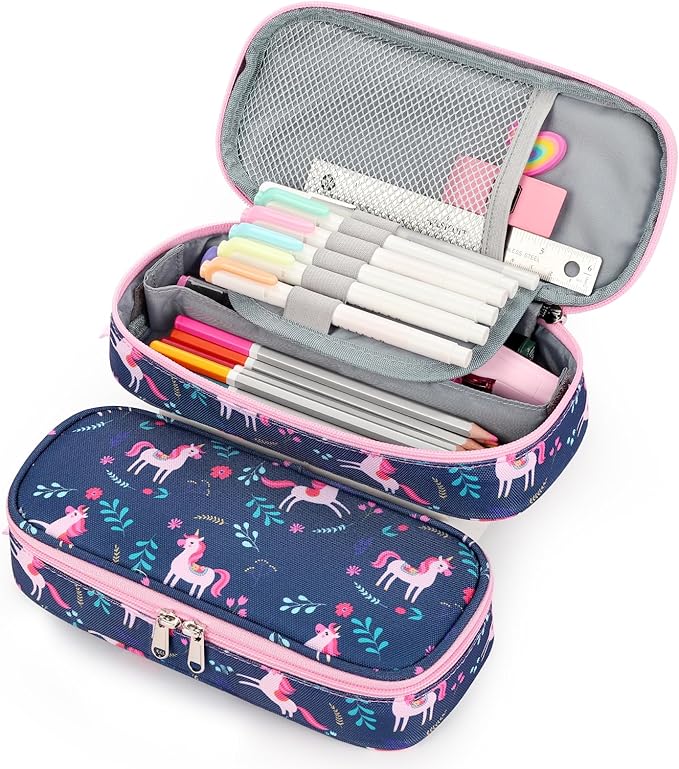 mibasies Girls Pencil Case for Kids, Multi-Slot Pencil Pouch, Unicorn Flower
