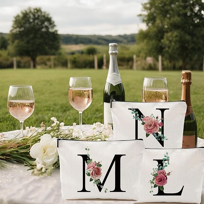 Initial A-Z Personalized Letter Makeup Bag, Monogrammed Bridesmaid Gifts/Presents Cosmetic Bag, Portable Stationery Storage Organizer Pouch, Friendship Love Travel Makeup Bags